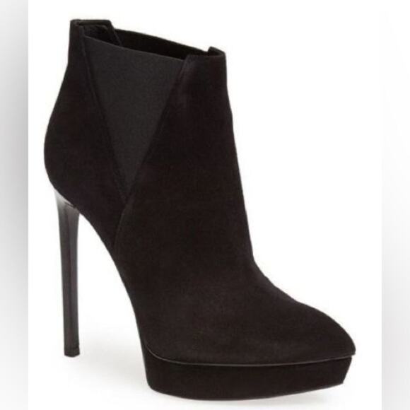 Saint Laurent Janis Black Suede Platform Pointed Pump Booties MSRP $1400